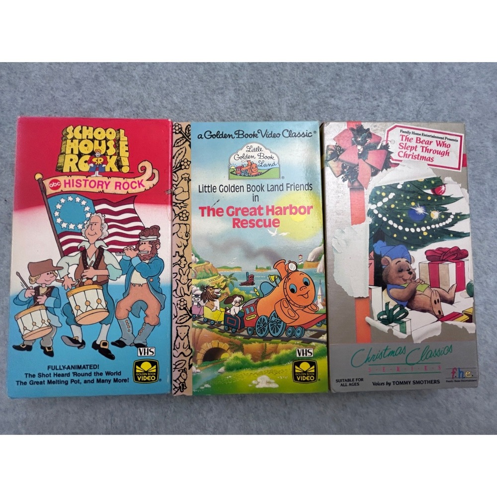 Vintage Kids VHS Lot Schoolhouse Rock History Rock Little Golden Book Christmas